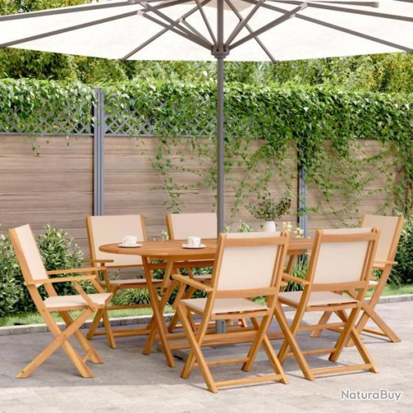 Ensemble  manger de jardin 7 pcs beige tissu et bois massif