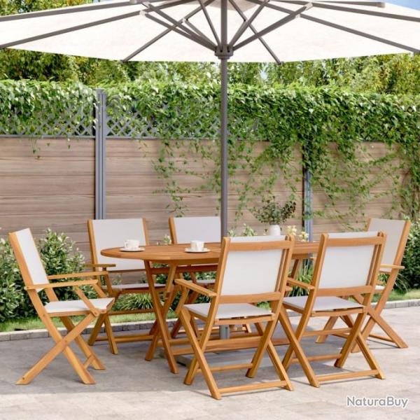 Ensemble  manger de jardin 7 pcs blanc crme tissu bois massif