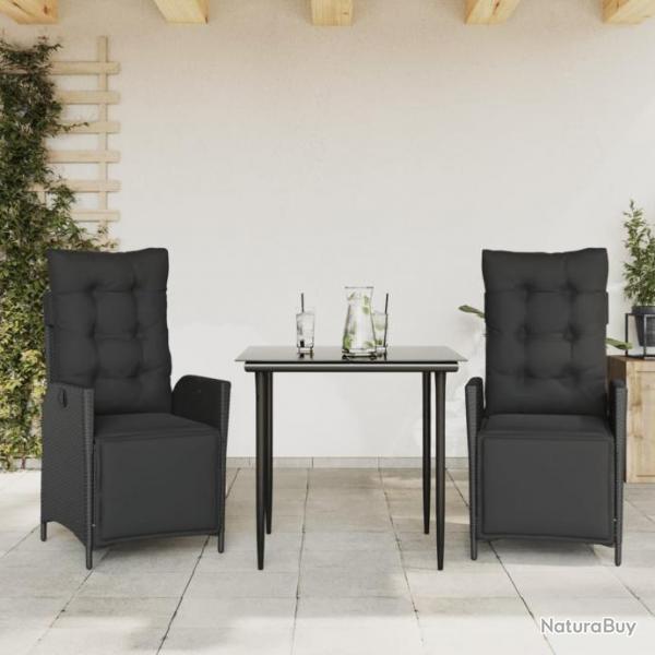 Ensemble  manger de jardin avec coussins 3 pcs Noir