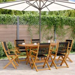 Ensemble à manger de jardin 7pcs noir polypropylène bois massif