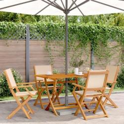 Ensemble à manger de jardin 5 pcs beige tissu et bois massif