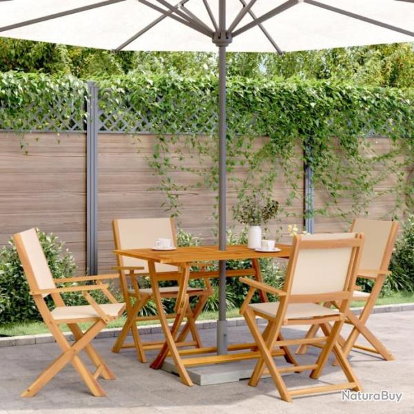 Ensemble  manger de jardin 5 pcs beige tissu et bois massif