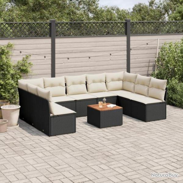 Salon de jardin 10 pcs avec coussins noir rsine tresse