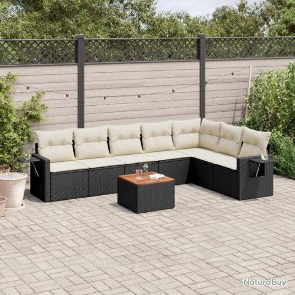 Salon de jardin 8 pcs avec coussins noir rsine tresse