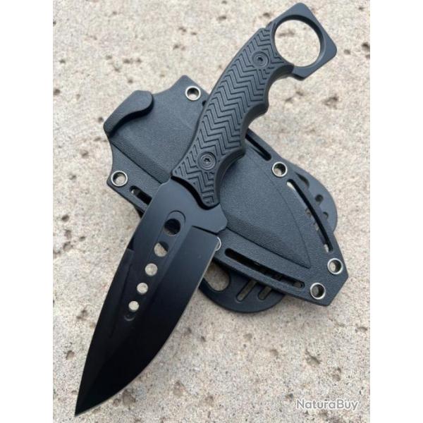 Couteau Elitedge Tactical Black Lame Acier 420C Manche Synthetic Etui Plastic EE20677BK