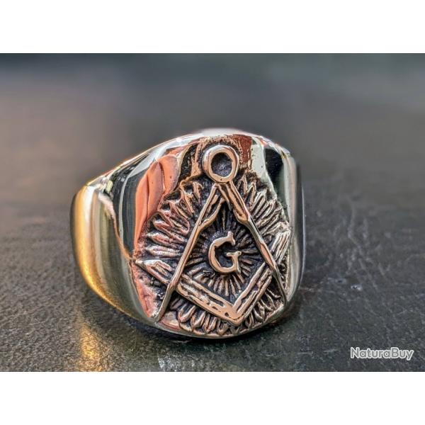 Bague Chevalire en Bronze laiton Sceau Maconnique franc-macon armoiries blason