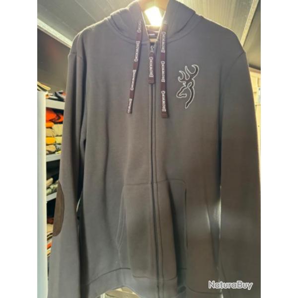 Sweat-shirt capuche Zippe Browning gris taille xl neuf