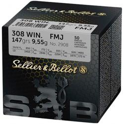 Vente groupée - Pack 200 cartouches Sellier & Bellot - Cal. 308 Win FMJ 9,55g - 147 grains