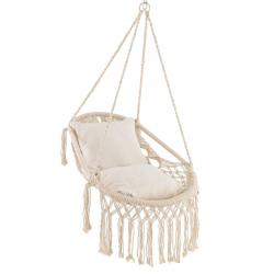 Chaise fauteuil suspendue hamac en coton polyester charge 150 kg 2 coussins corde chaîne de suspens