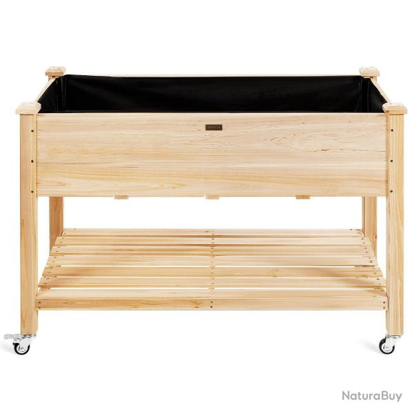 Jardinière sur pieds en bois de sapin 120 x 59 x 84 cm potager sur roulettes avec doublure de prote