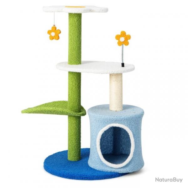 Arbre  chat en forme de fleur 87 cm avec niche et griffoirs en sisal naturel tour  chat 5 niveaux