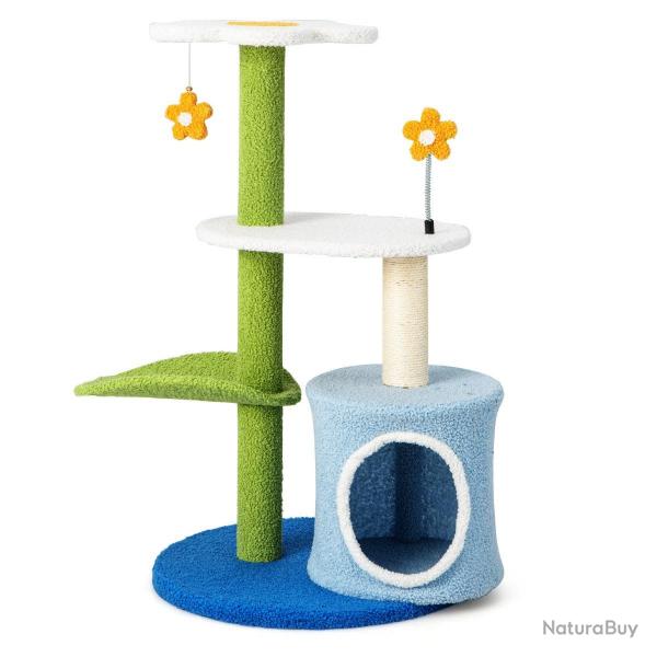 Arbre  chat en forme de fleur 87 cm avec niche et griffoirs en sisal naturel tour  chat 5 niveaux