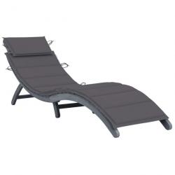 Transat chaise longue bain de soleil lit de jardin terrasse meuble d'extérieur avec coussin gris bo