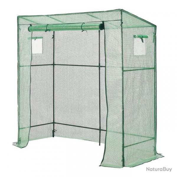 Serre de tomates en acier et polythylne  porte et 2 fentres zippes 198 x 78 x 180 - 200 cm ver