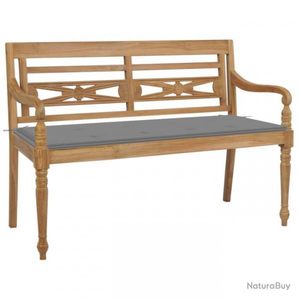 Banc de jardin meuble de patio d'extrieur terrasse avec coussin gris 120 cm bois de teck massif 02