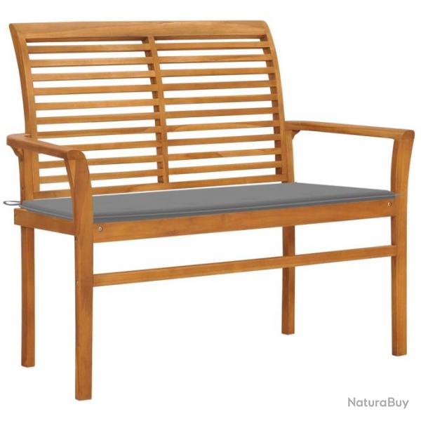 Banc de jardin meuble de patio d'extrieur terrasse avec coussin gris 112 cm bois de teck massif 02