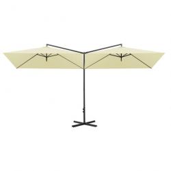 Parasol double avec mât en acier sable 600 x 300 cm 02_0008432