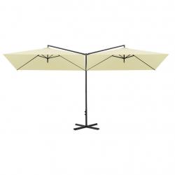 Parasol double avec mât en acier sable 600 x 300 cm 02_0008432