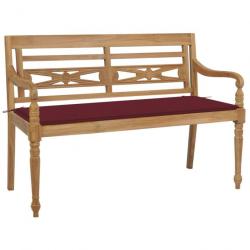 Banc de jardin meuble de patio d'extérieur terrasse avec coussin bordeaux 120 cm bois de teck massi