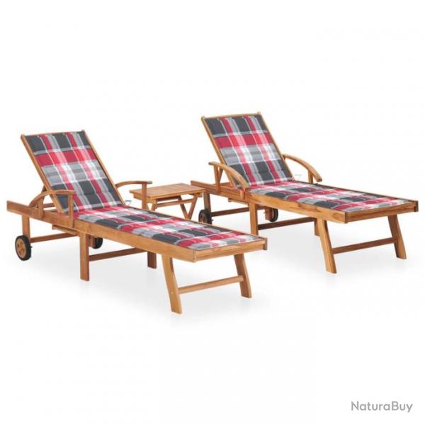 Lot de 2 transats chaise longue bain de soleil lit de jardin terrasse meuble d'extrieur avec table