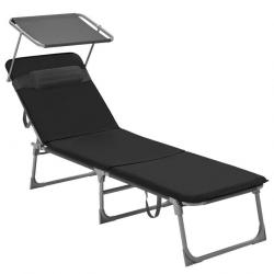 Chaise longue bain de soleil transat de relaxation avec matelas 3 cm coussin dossier et parasol inc