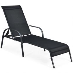 Bain de soleil chaise longue de jardin inclinable avec dossier réglable sur 5 positions noir 20_000