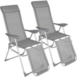 Lot de 2 fauteuil de jardin chaise longue pliable avec repose pieds; accoudoirs, appuie-tête amovib