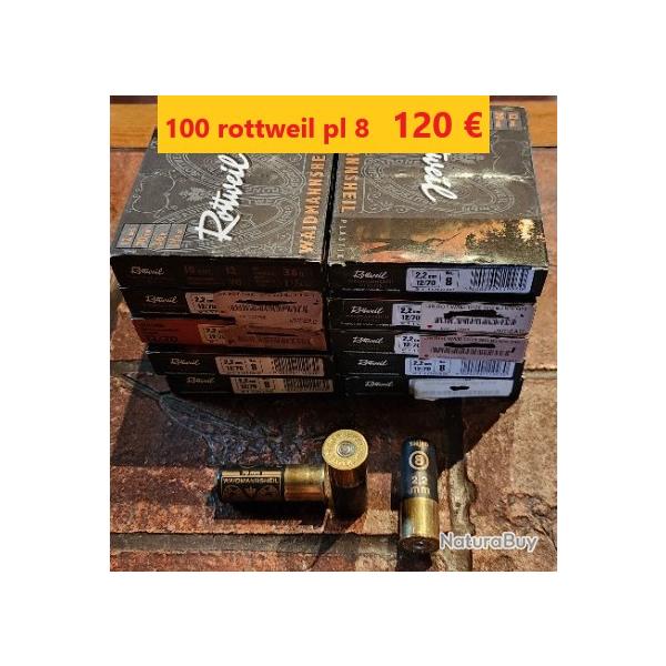 LOT DE 100 CARTOUCHES cal 12 WAIDMANNSHEIL ROTTWEIL BTES DE 10 PLOMB de 8