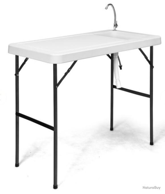 Table De Pêche Pliante Avec Robinet En Acier Camping Portable Évier Et 