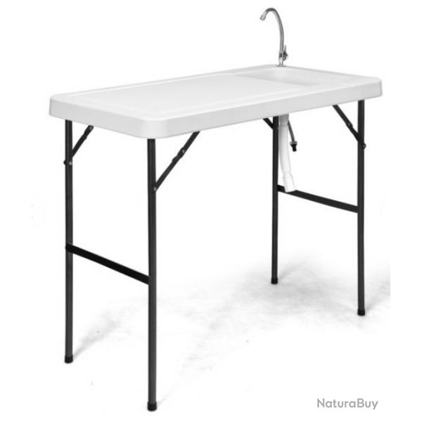 Table de Pche Pliante avec Robinet en Acier Camping Portable vier et Tuyau Nettoyage Poisson