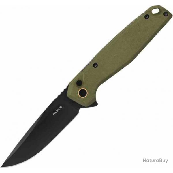 Couteau Ruike P873-G Green Manche G10 Lame Acier 14C28N BLK IKBS Button Lock Clip RKEP873G