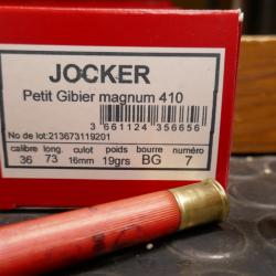 25 cartouches JOCKER 410 Petit Gibier Magnum  BG en Plomb de 7