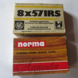 2 boites incomplètes Cal 8x57JRS RWS et NORMA (25 cartouches)