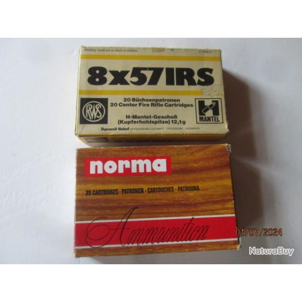 2 boites incompltes Cal 8x57JRS RWS et NORMA (25 cartouches)