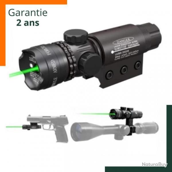 Garantie 2 ans - Pointeur laser vert - Picatinny - Aluminium - Noir - Class IIIA - Garantie 2 ans