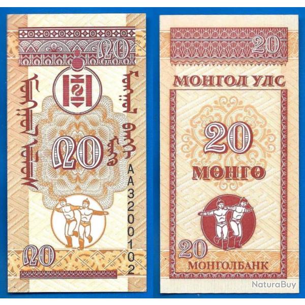 Mongolie 20 Mongo 1993 Serie AA Billet Vertical Danseuse