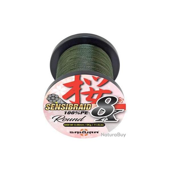 Tresse SAKURA Sensibraid 8 brins Green 3000m 0.15mm