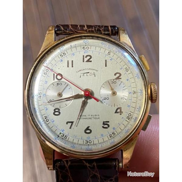 BELLE MONTRE TELDA CHRONOGRAPHE VINTAGE OR 18 kt 1940 COLLECTOR