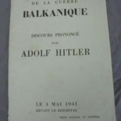 LE BILAN DE LA GUERRE BALKANIQUE DISCOURS ADOLF HITLER 4 mai1941