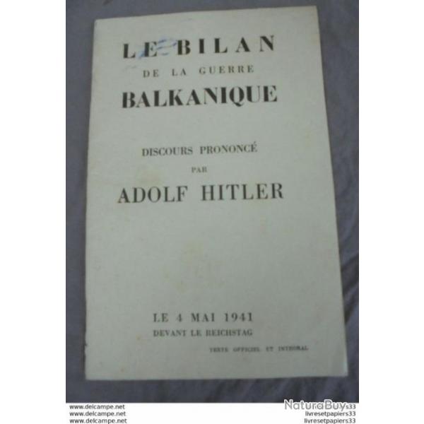 LE BILAN DE LA GUERRE BALKANIQUE DISCOURS ADOLF HITLER 4 mai1941