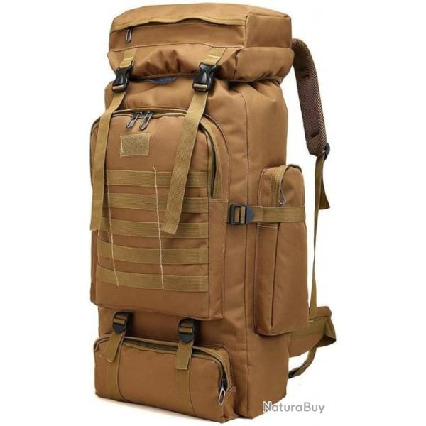 Grand Sac  dos 80L style militaire tactique Camping Randonne Trekking Kaki