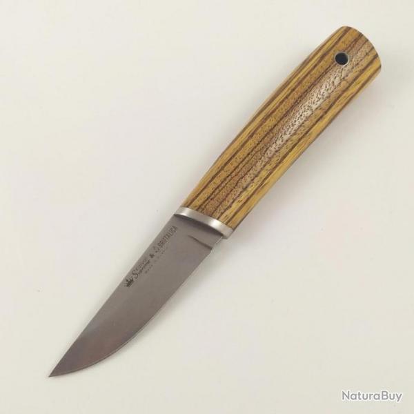 Couteau Kizlyar Supreme Samoyed Lame Acier N690 SW Manche Zebrawood Etui Cuir Made In Russia KK00361