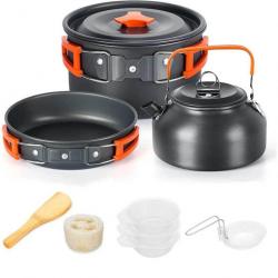 Kit Equipements Ustensiles Cuisine Plein Air Légers Aluminium Théière et Casseroles Camping