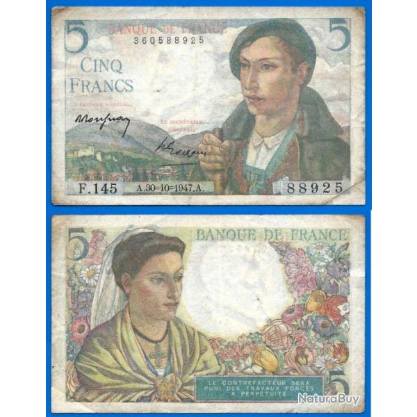 France 5 Francs 1947 30 Octobre Berger Billet Franc Frcs Frc Frs