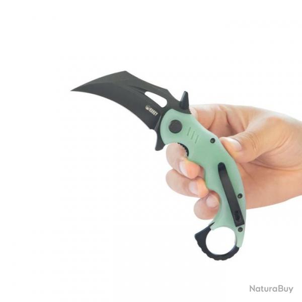 Couteau Kubey Mini Wrath Karambit Jade Manche G10 Lame Acier 14C28N BLK IKBS Linerlock Clip KUB262L