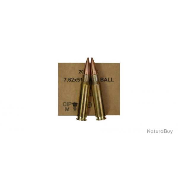 CARTOUCHES GGG 7.62x51 TYPE M80 (308 WIN) FMJ 147gr /20