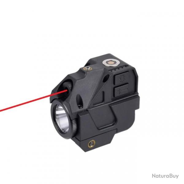 Lampe Laser Rouge et led 500 Lumens Strobo rail picatinny indicateur de batterie rechargeable