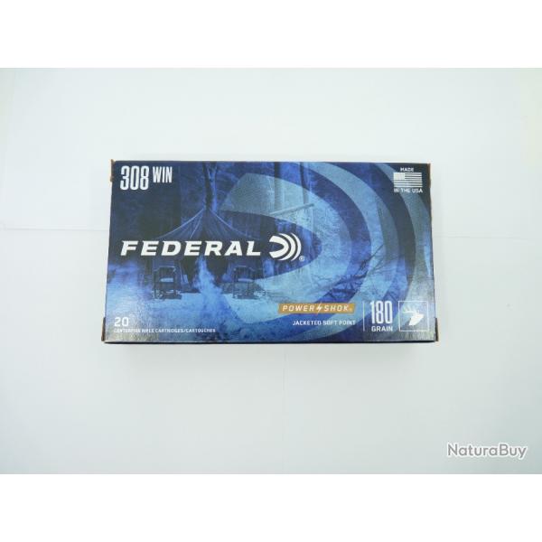 BOITE DE 20 MUNITIONS FEDERAL - CAL.308 WIN - 180 GRAINS Jacketed Soft Point