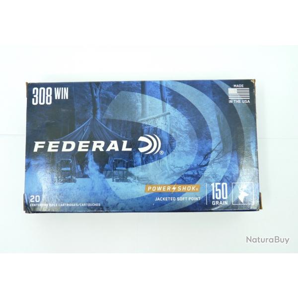 BOITE DE 20 MUNITIONS FEDERAL - CAL.308 WIN - 150 GRAINS Jacketed Soft Point