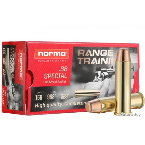 CARTOUCHES NORMA RANGE TRAINING CAL 38 SPECIAL 158GR FMJ